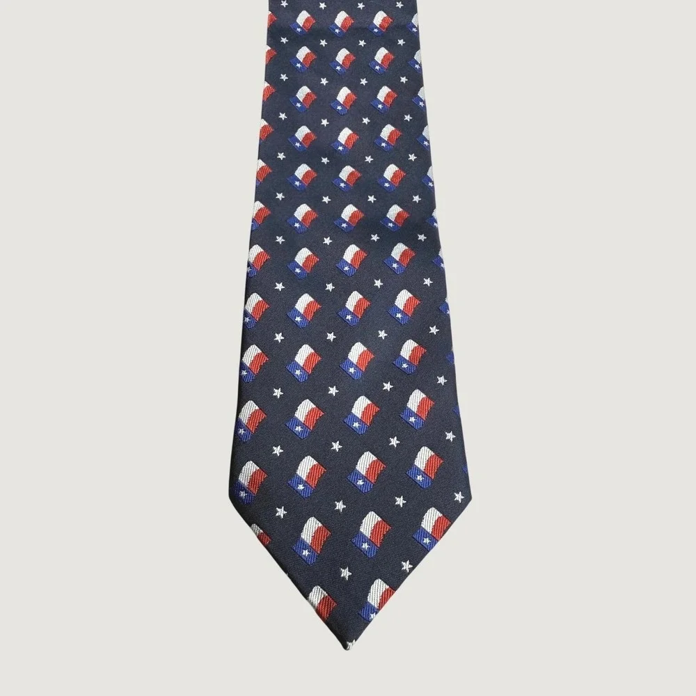 Parquet Mens Texas State Flag Star Patriotic Navy Blue Necktie Tie